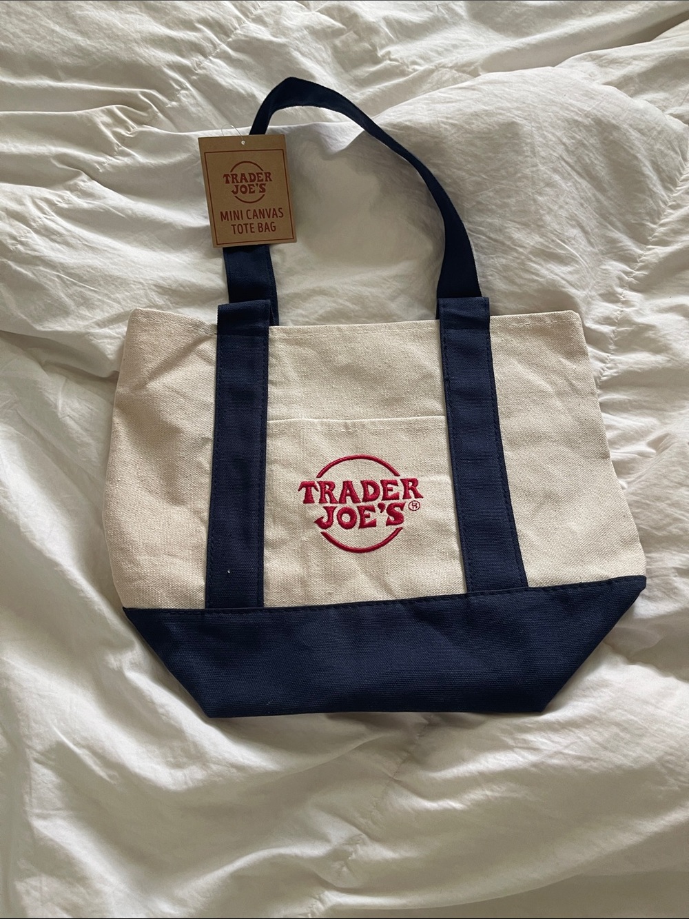 Trader Joe's Canvas Mini Tote Bag - Cream & Navy